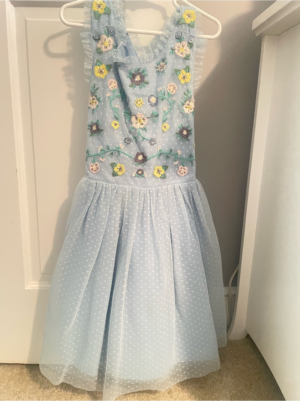 Mini Boden Pale Blue Floral Appliqué Tulle Dress